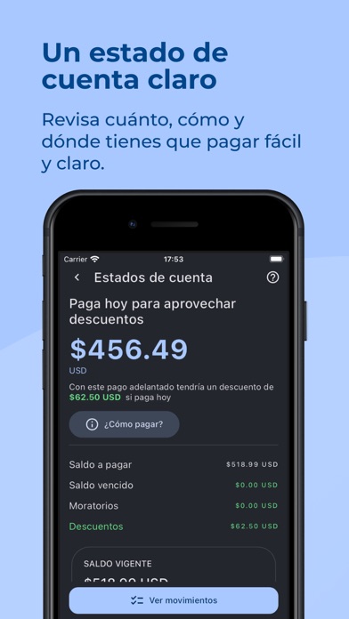 Estado de cuenta con descuentos, saldo vigente y saldo vencido en Bioteksa App